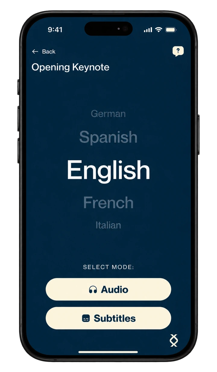 Selección de idioma y canal en OLIRA App
